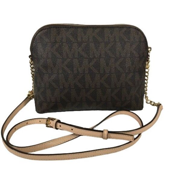 Michael Kors Cindy MK Signature Dome Crossbody Bag Brown Gold Logo 38H9CCPC3B - Picture 4 of 16